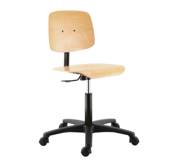 Siège d'atelier réglable en bois avec roulettes ou patins Sokoa