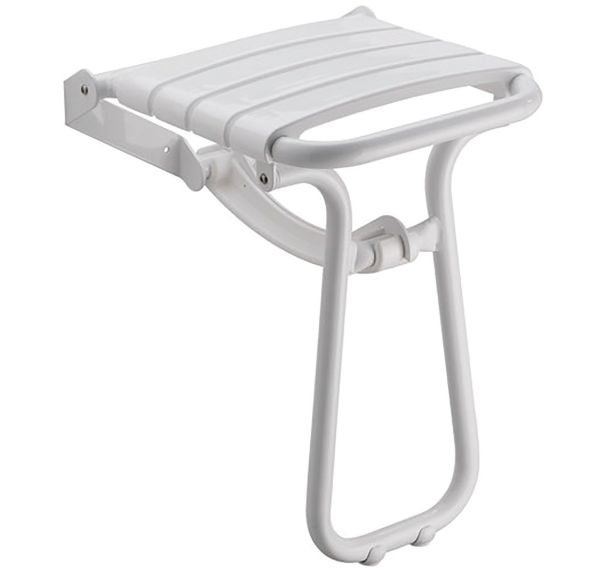 Siège douche escamotable avec pied alu époxy blanc