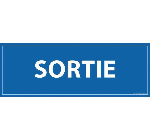 Signalisation information sortie fond bleu 210 x 75 mm