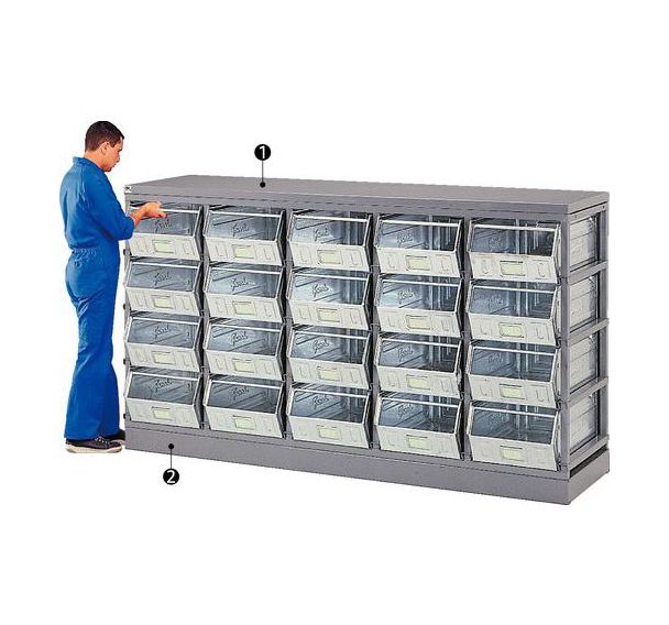 Socle et plan de travail pour rack de rangement pour bacs et caisses