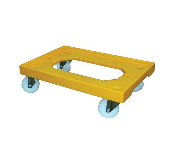 Socle rouleur 4 roues pivotantes chape acier jaune