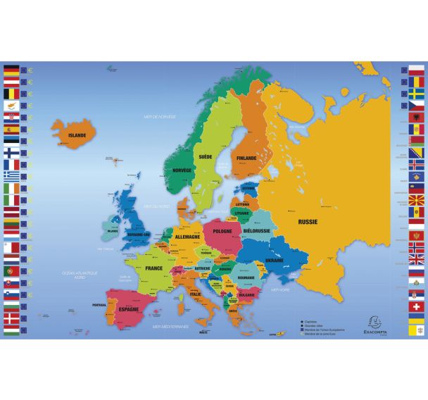Sous-main rigide en PVC carte de l'Europe - 37,5x57,5cm - Exacompta - Lot de 10