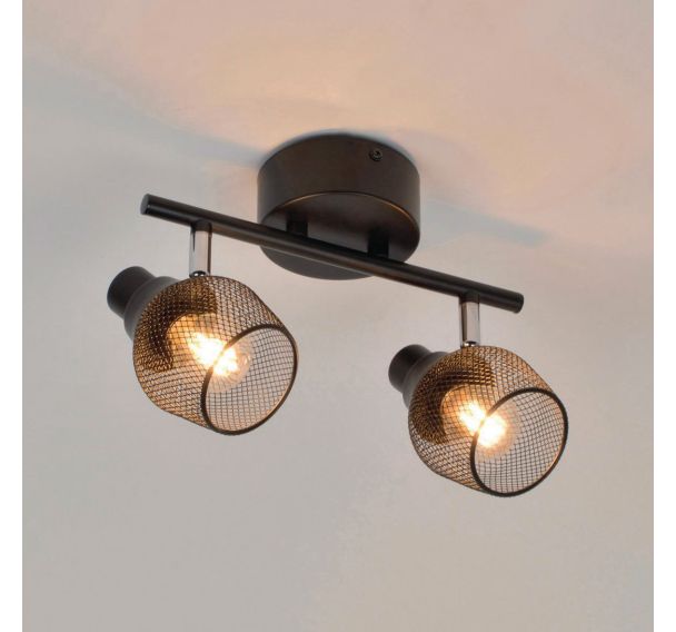 Spot 2 lumières base en métal Abat-jour en métal grillagé noir