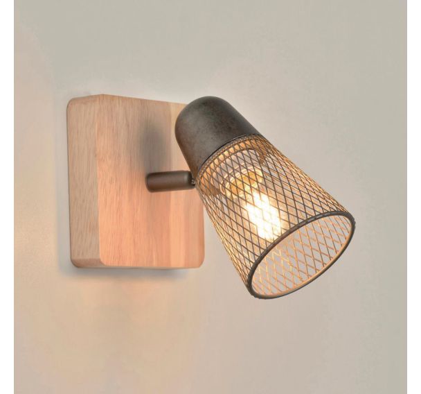 Spot base carrée en métal 1 lumière effet bois Hillside naturel