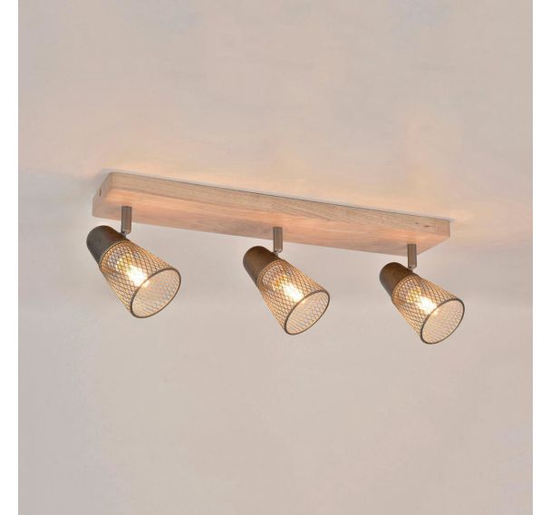 Spot base carrée en métal 3 lumières effet bois Hillside naturel