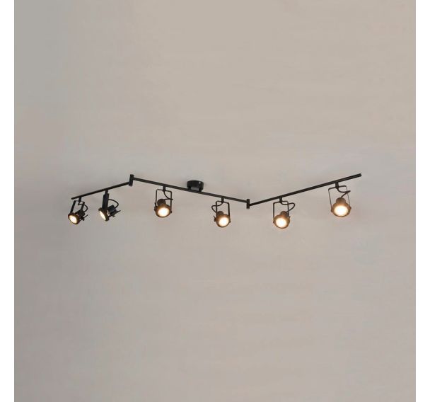 Spot base rectangulaire 6 lumières en métal style contemporain noir
