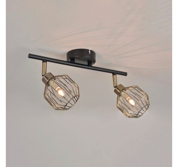 Spot base ronde 2 lumières en métal avec abat-jour en métal Orin noir