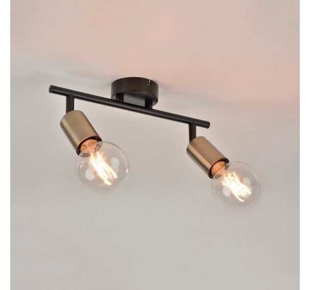 Spot base ronde 2 lumières métal Winston noir/laiton