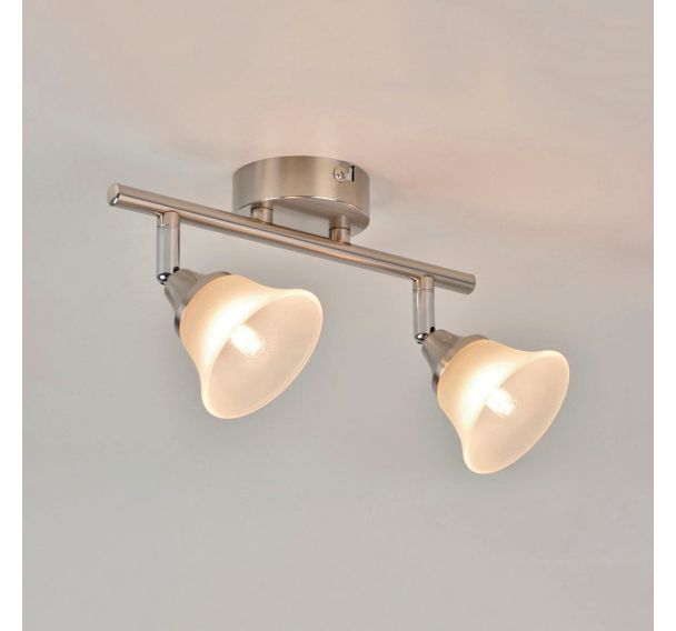 Spot base ronde 2 lumières métal avec abat-jour en verre Célestin alu/opale