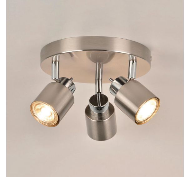 Spot base ronde 3 lumières en métal. Logan alu brossé