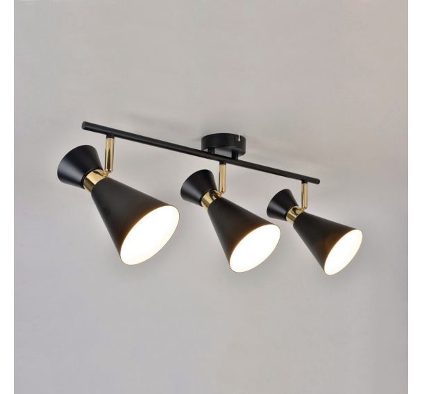 Spot base ronde 3 lumières en métal Iron noir/or