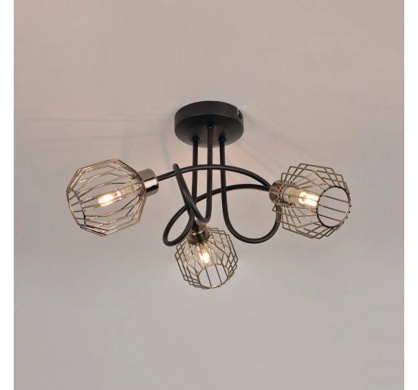 Spot base ronde 3 lumières en métal avec abat-jour en métal Orin noir