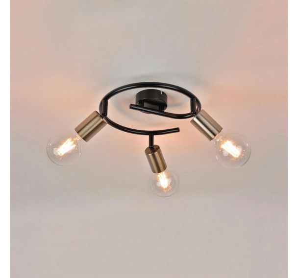 Spot base ronde 3 lumières métal Winston noir/laiton