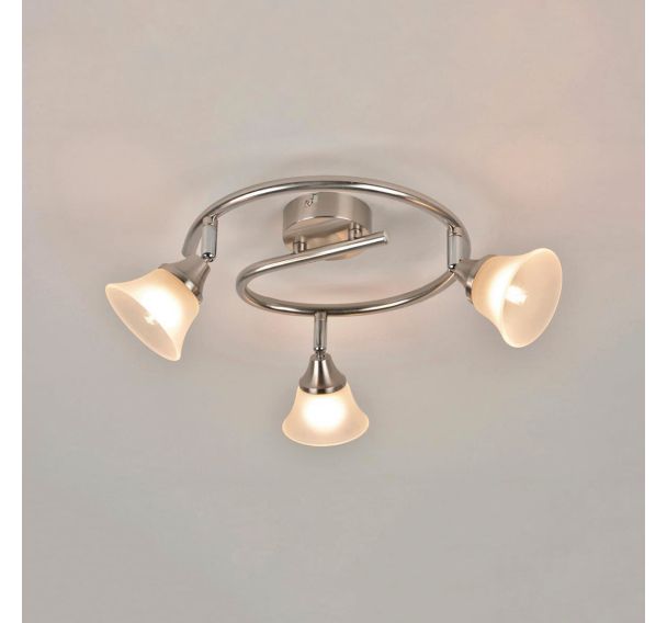 Spot base ronde 3 lumières métal avec abat-jour en verre Célestin alu/opale