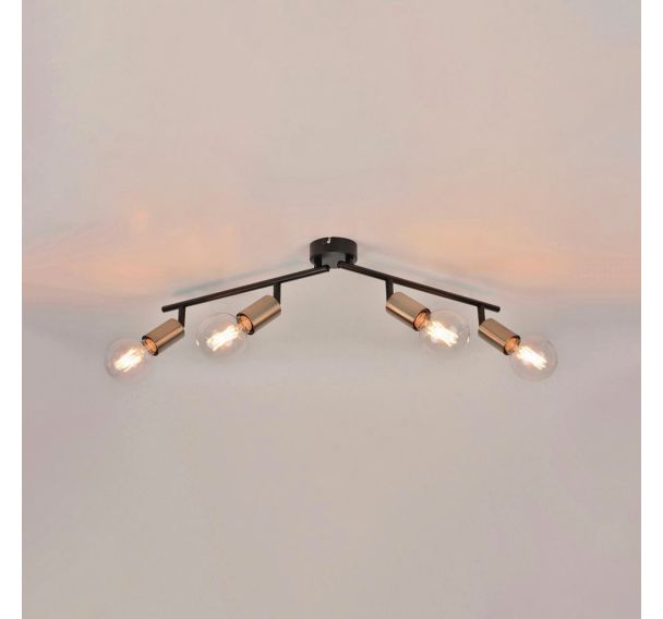 Spot base ronde 4 lumières métal Winston noir/laiton