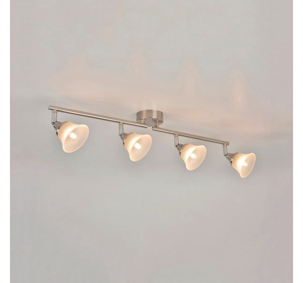 Spot base ronde 4 lumières métal avec abat-jour en verre Célestin alu/opale