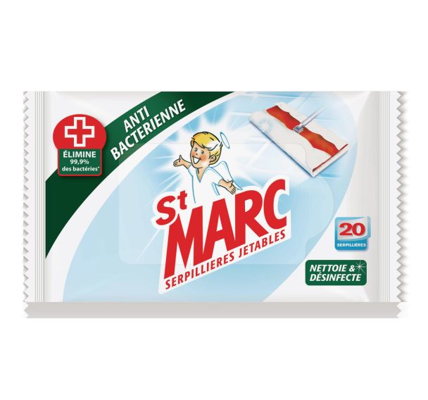 St Marc serpillières jetables imprégnées antibactérien. x20