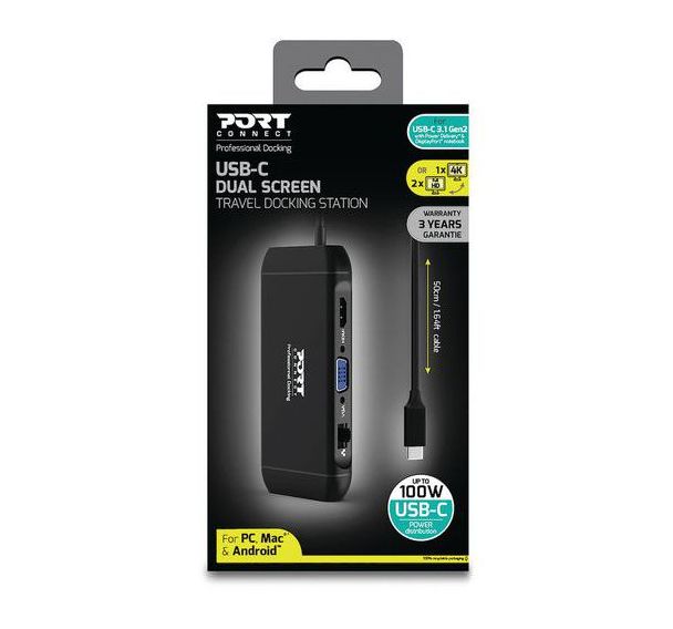 Station d'accueil Type C - 1 écran 4K ou 2 écrans Full HD - Port Designs
