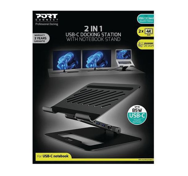 Station d'accueil USB-C 2 en 1 et support pour PC portable - Port Designs