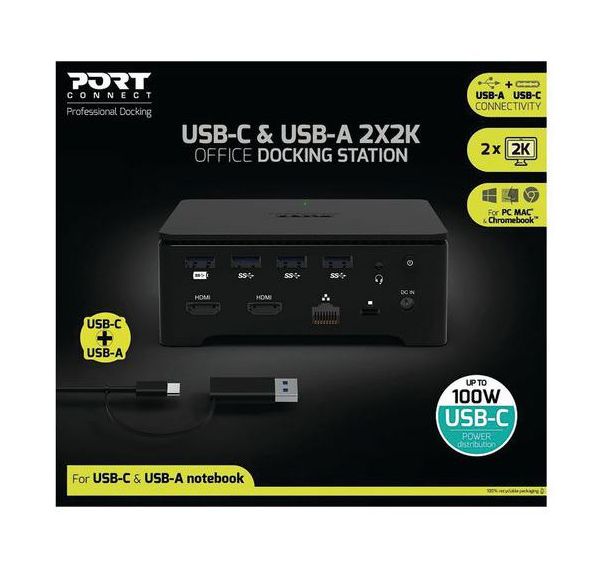 Station d'accueil USB A & Type C 2 écrans 2K - Port Designs