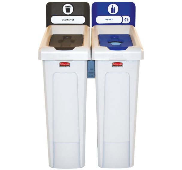 Station de recyclage Slim Jim 174L FR Noir et couvercle bouteilles Bleu