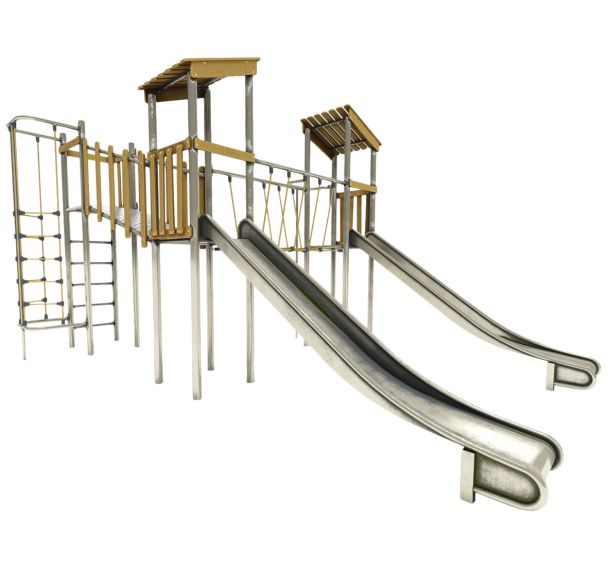 Structure LOREE 3 tours mât de grimpe inox/robinier
