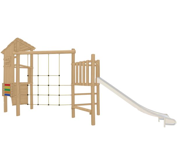 Structure robinier 2 tours avec filet et toboggan scellement direct