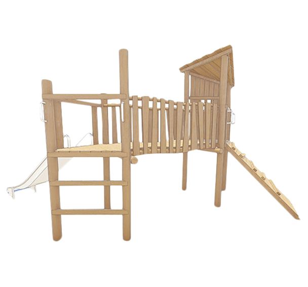 Structure robinier 2 tours avec pont et toboggan scellement direct