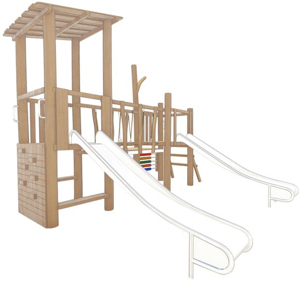 Structure robinier 2 tours zones de grimpe 2 toboggans scellement direct