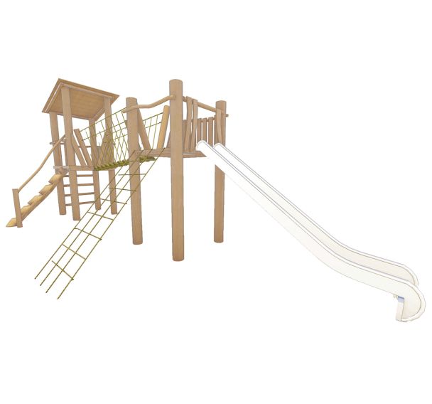 Structure robinier 2 tours zones de grimpe toboggan pont filet scellement direct