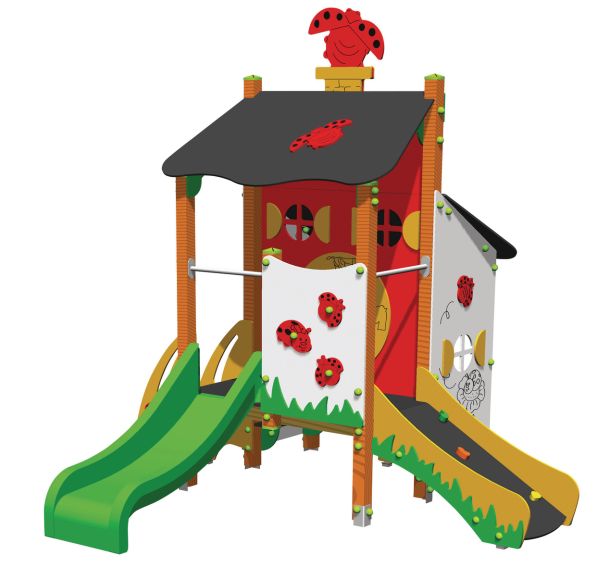 Structure tour et cabane le jardin des coccinelles - bois/polyester