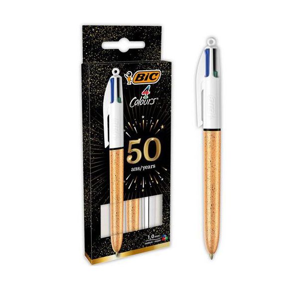 Stylo-Bille 4 Couleurs argenté et texturé doré givré - BIC