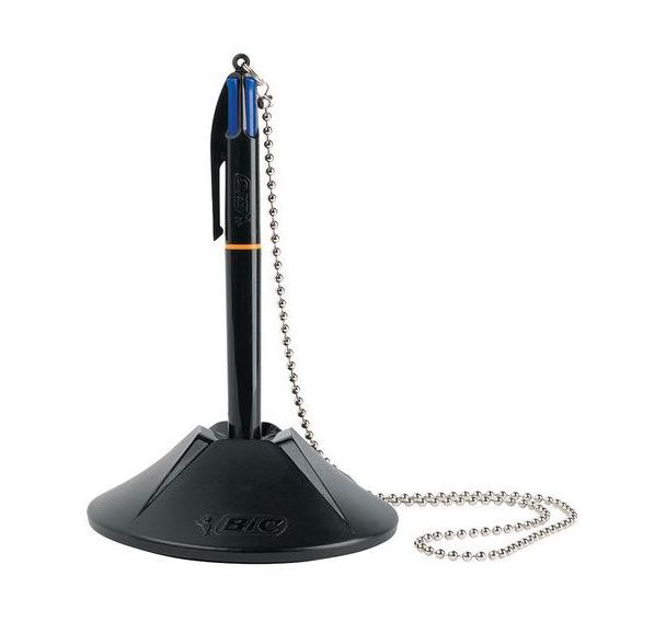 Stylo bille 4 couleurs bleues rétractable Bic sur socle