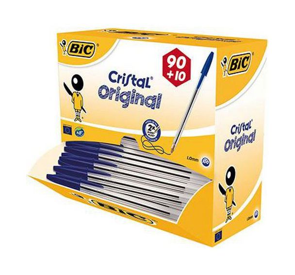 Stylo bille moyenne Bic Cristal (Pack de 100) bleu