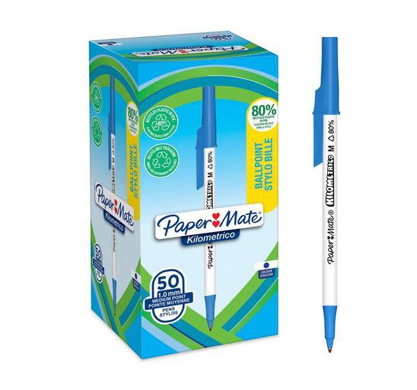 Stylo bille pointe moyenne 1 mm kilometrico - Papermate
