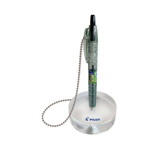 Stylo bille sur socle avec chainette antivol écriture noire