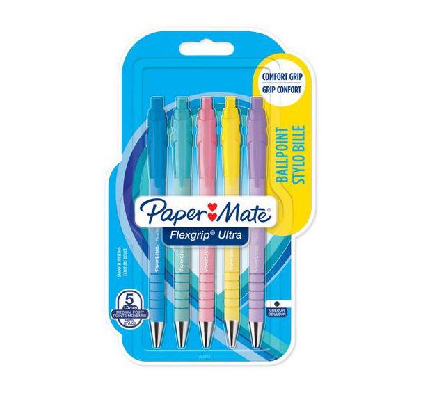 Stylo rétractable Flexgrip Ultra -Blister de 5 - Papermate