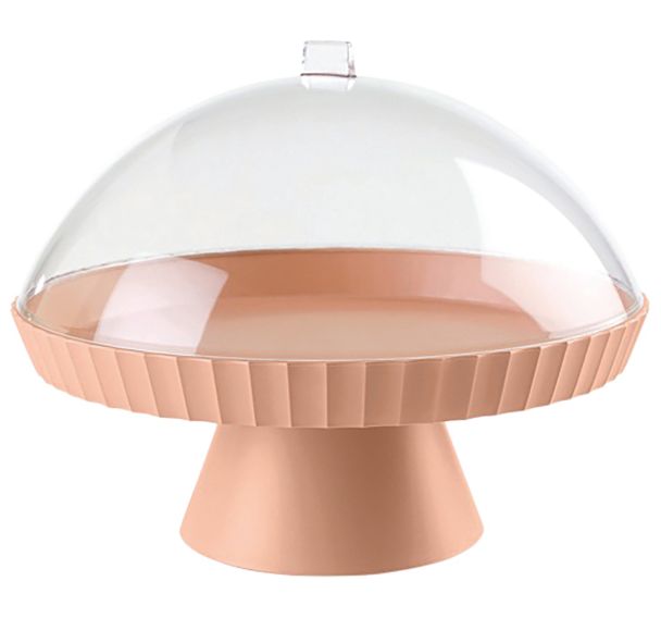Support à gâteau rose sable avec couvercle 30 cm-Agora -Blim Plus