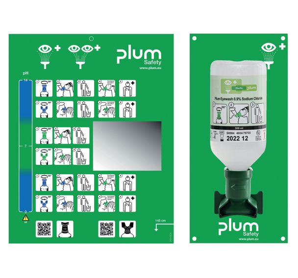 Support lavage oculaire avec 1 flacon corps étrangers 500ml-Plum