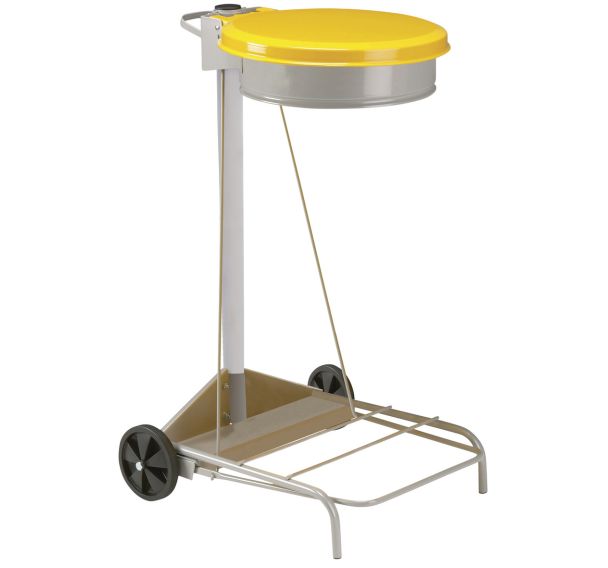 Support roulant pour sac poubelle de tri 110 L couvercle jaune - Rossignol