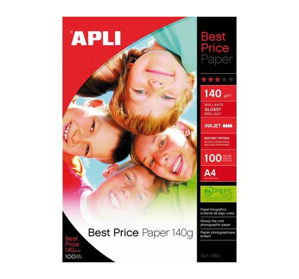 Supports pour imprimantes jet d’encre couleurs  : pochette 100 feuilles papier photo brillant glossy best price 140gr A4