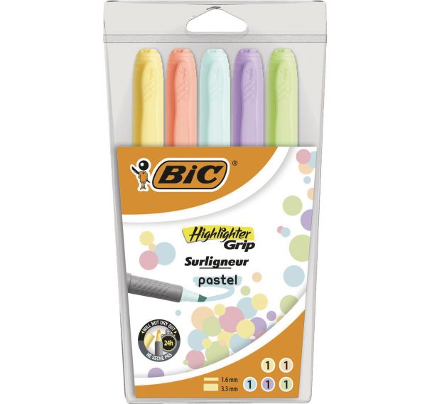 Surligneurs BIC Highlighter Grip Pastel assortis - BIC
