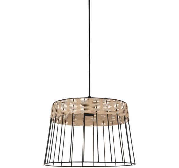 Suspension Indah forme tambour Ø35 en métal / rotin