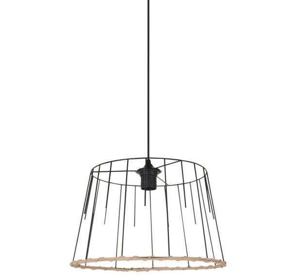 Suspension Kilau forme tambour Ø35 en métal / rotin