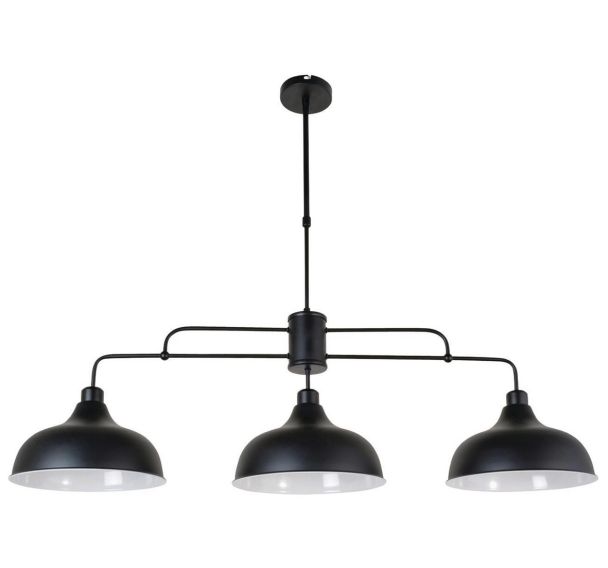 Suspension Lincoln 3 lumières style industriel en métal noir.