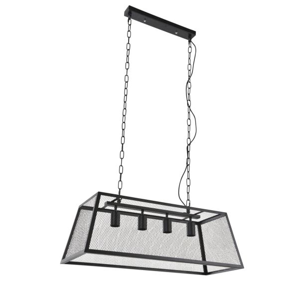 Suspension Stock forme trapèze 4 lumières en métal grillagé peint noir