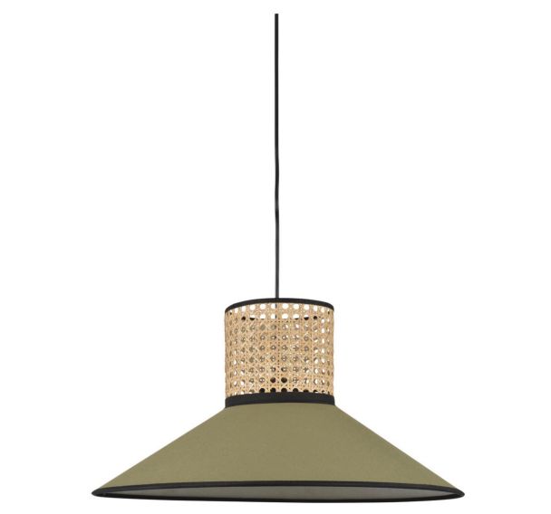 Suspension conique bi-matière en en coton et cannage Corep