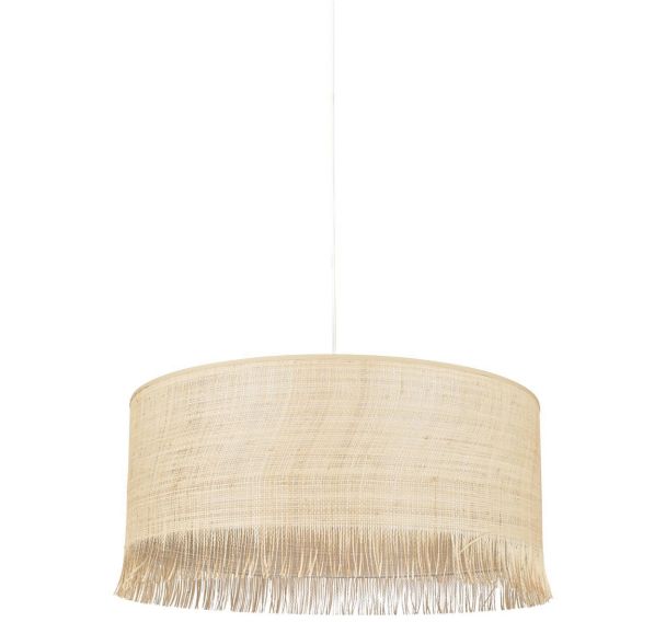 Suspension cylindre en matière raphia avec franges raphia