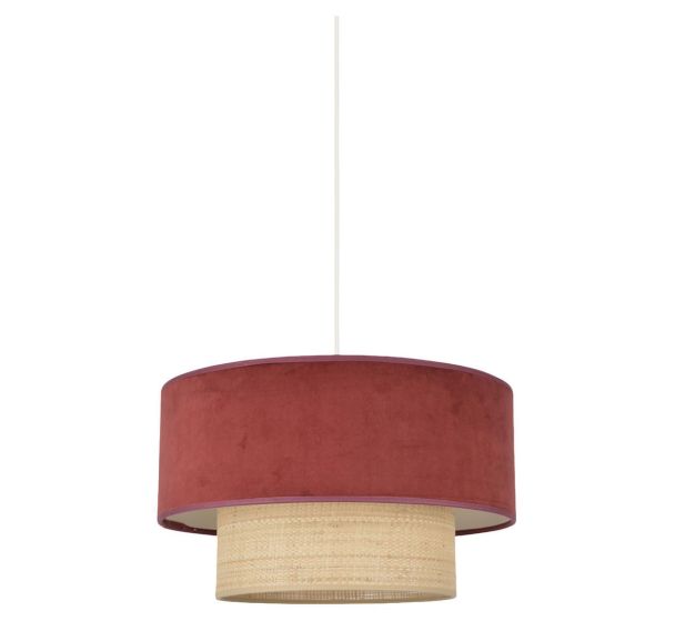 Suspension double cylindre en bi-matière velours et raphia Corep