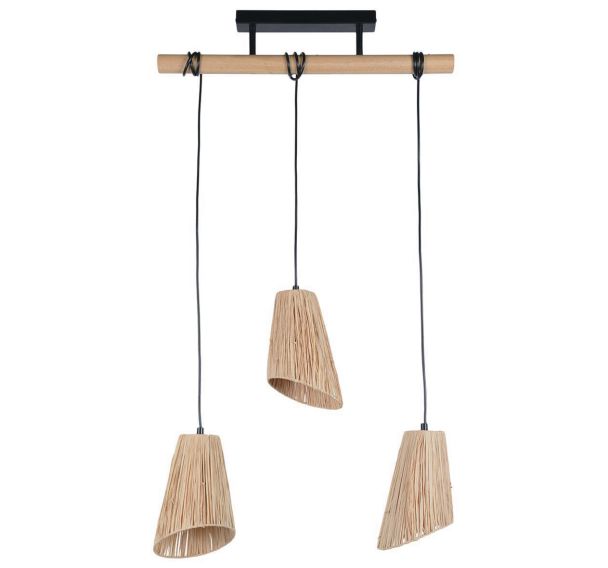 Suspension métal et raphia naturel PLAYA 3 lumières L55 cm naturel Corep